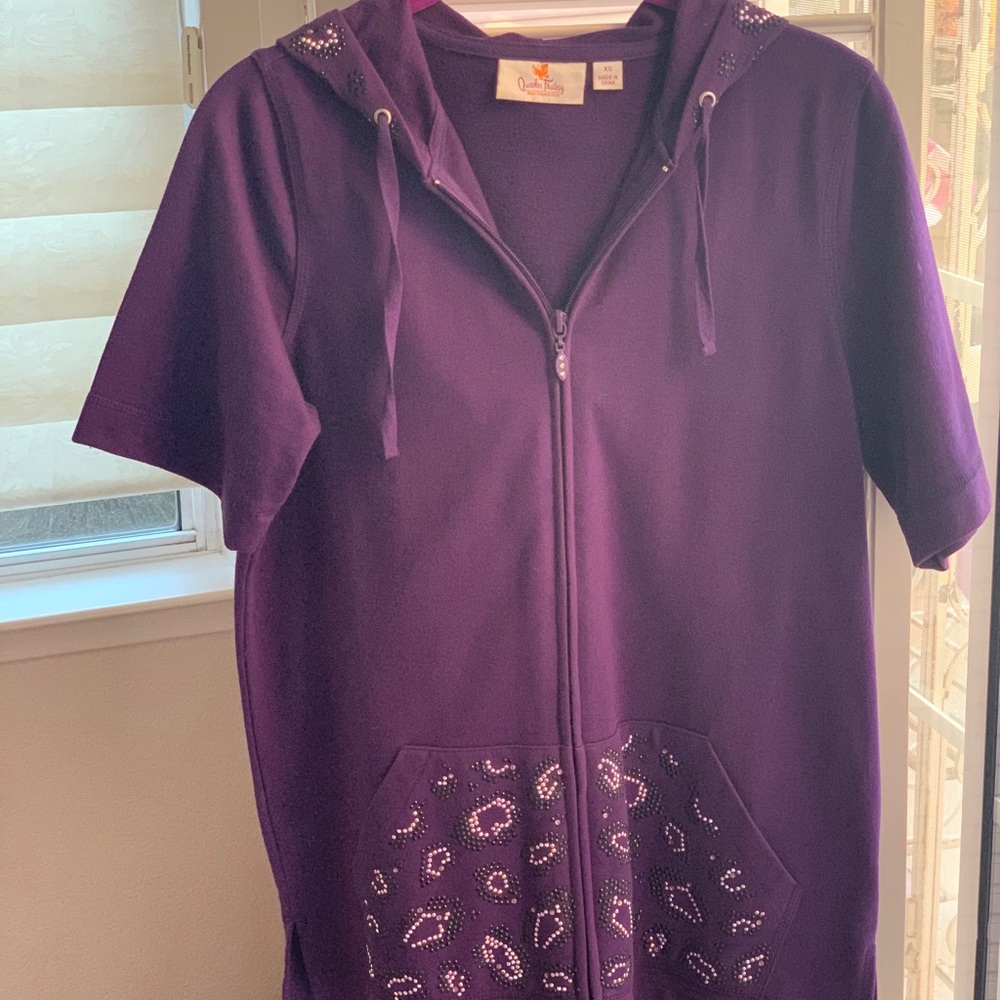 Purple Jacket with Embellished Hoodie and Pockets